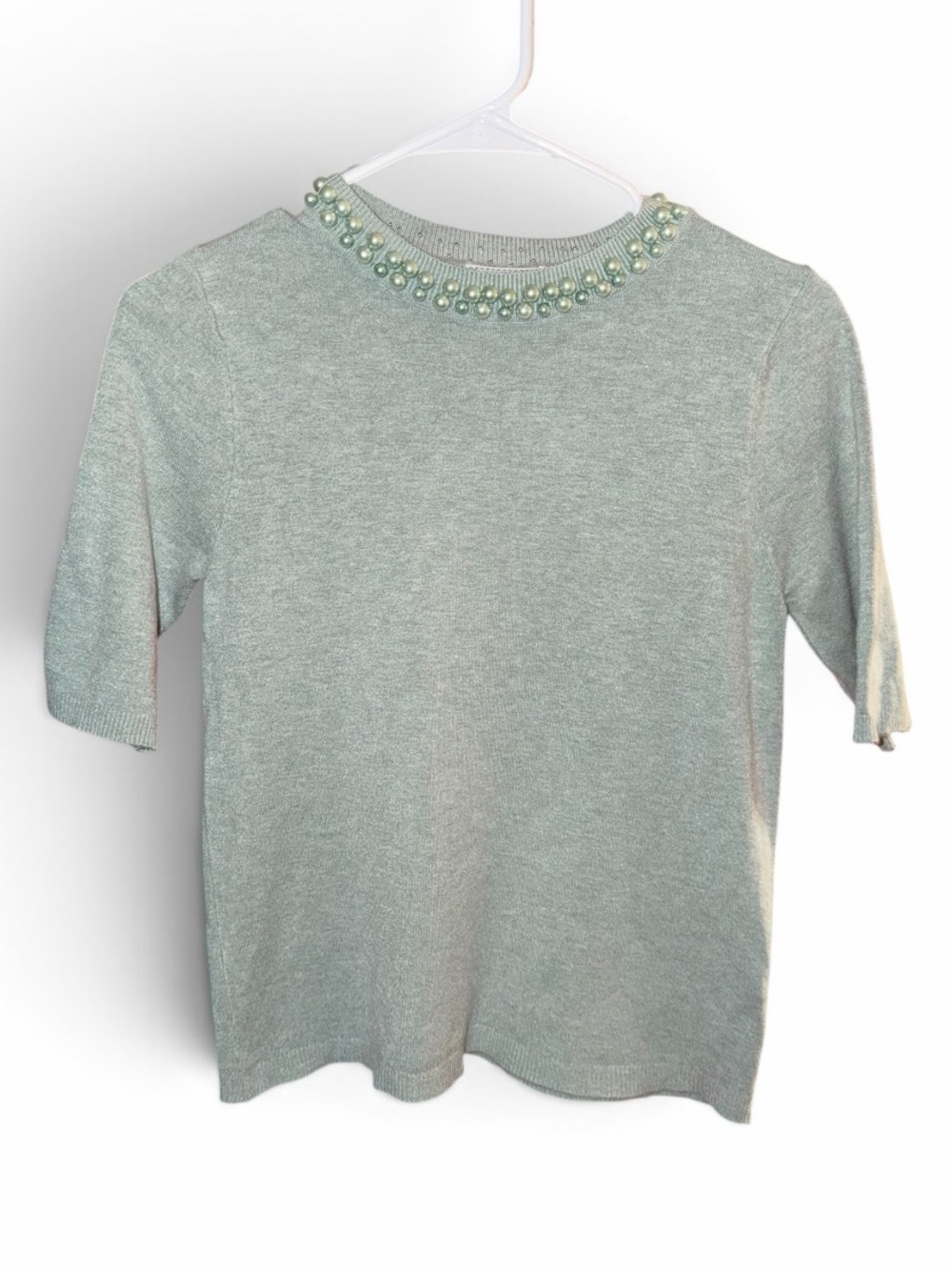 Women's LIV Milano Gray Beaded Neck Sweater Top Small